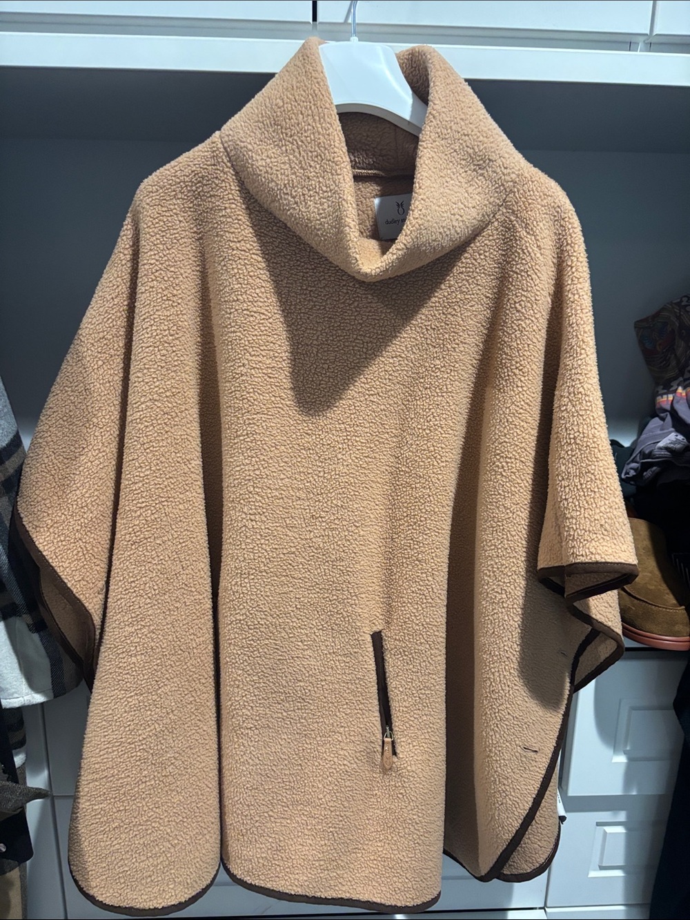 Dudley Stephens Camel Sherpa Cape with Brown Trim